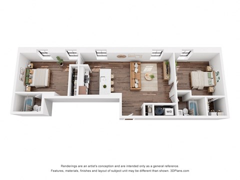 Floor plan for 2 beds, 2 baths